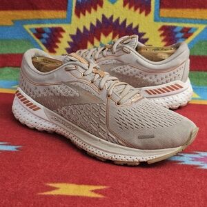 Brooks Adrenaline 21 Womens Size 7.5 B Running Shoes Tan Beige Orange Athletic